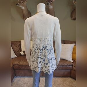 GREIGE LACE BACK DETAIL CARDIGAN, WHITE S